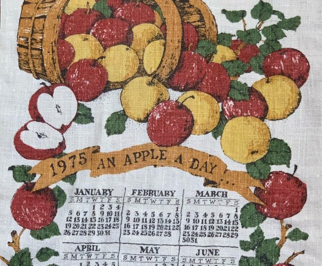 1975 Early American cloth calendar an apple a day - Shop pickers Wall Décor  - Pinkoi