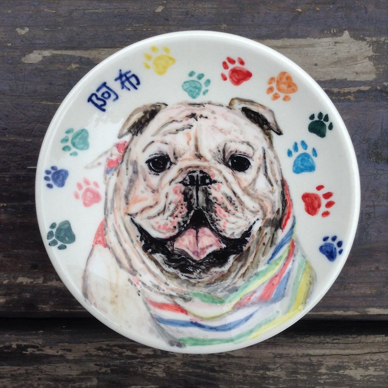 【Customization】Cat, Dog and Rabbit Pet Hand-painted Small Plate / With Stand - Small Plates & Saucers - Porcelain Multicolor