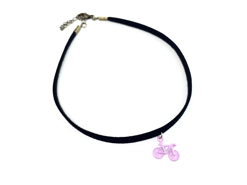 "Purple bicycle Necklace" - Necklaces - Genuine Leather Black