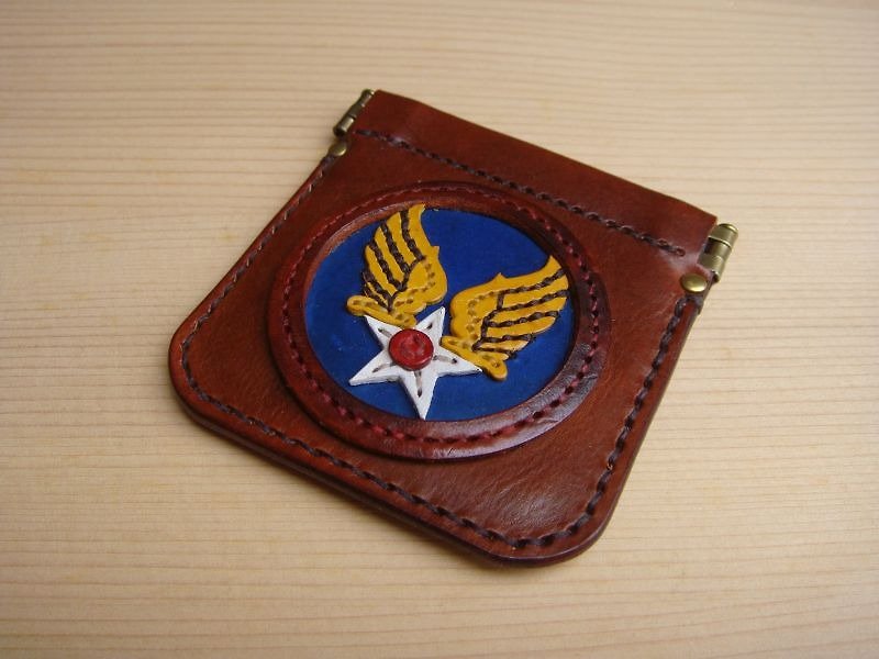 ISSIS-US AIR FORCE Handmade Leather Coin Purse - กระเป๋าใส่เหรียญ - หนังแท้ สีนำ้ตาล