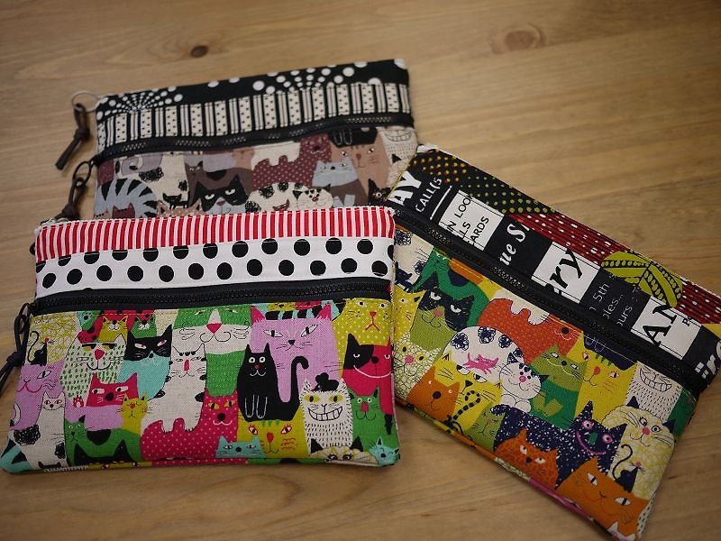 Cat department limited period_Tokyo cat party collection_double zipper universal bag - Toiletry Bags & Pouches - Cotton & Hemp Multicolor