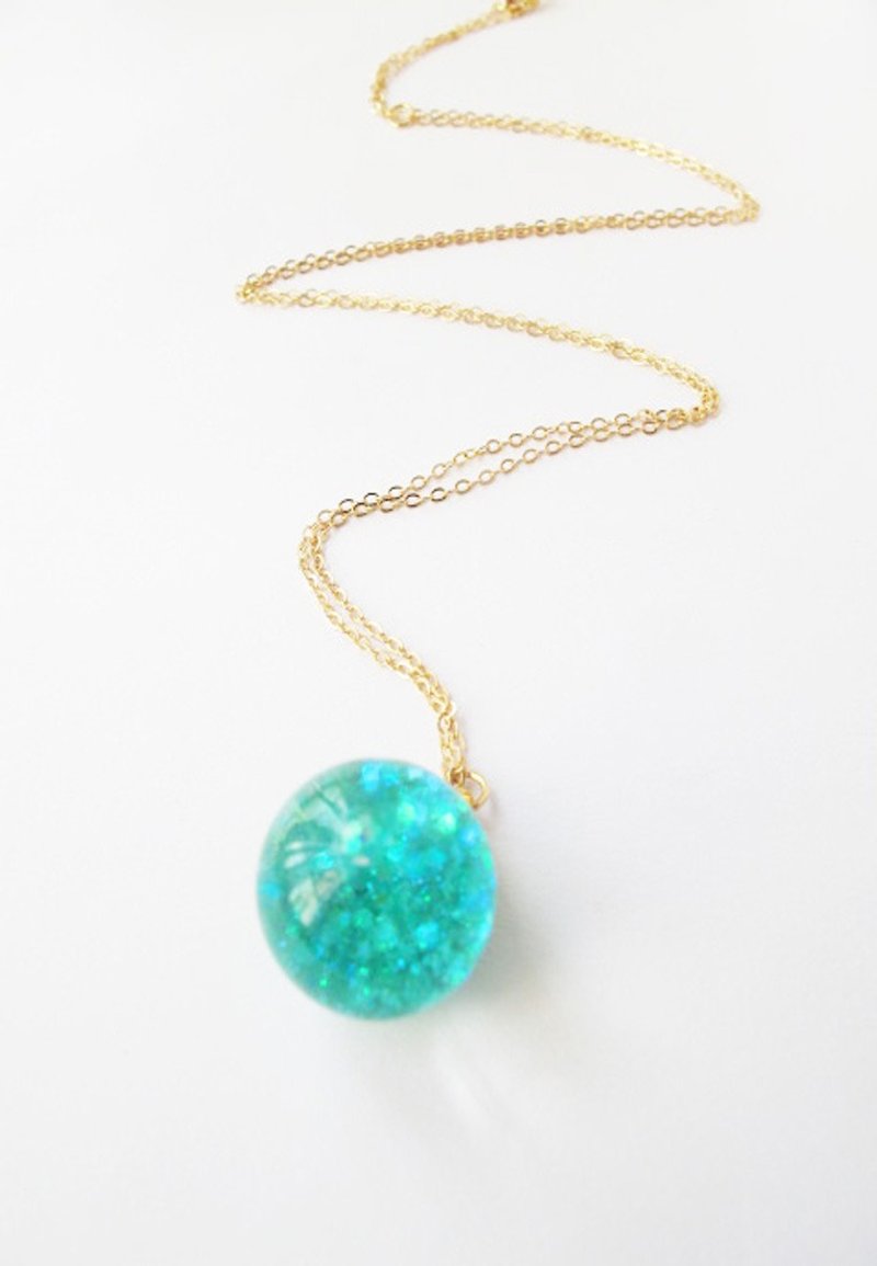 ＊Rosy Garden＊ Tiffany blue glitter with water inisde glass ball necklace - สร้อยติดคอ - แก้ว สีน้ำเงิน