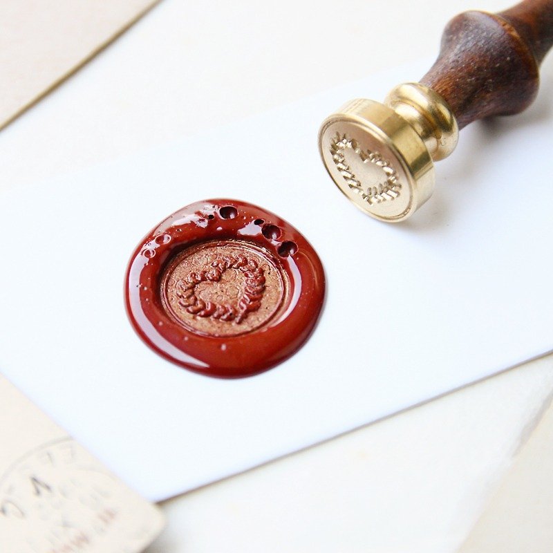 Sealing Wax Stamp Set w/a wax - Laurel Heart - ตราปั๊ม/สแตมป์/หมึก - โลหะ สีแดง