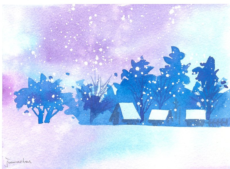 聖誕卡片「療癒系樹林系列1-106」水彩手繪限量版明信片/賀卡 - Cards & Postcards - Paper Blue