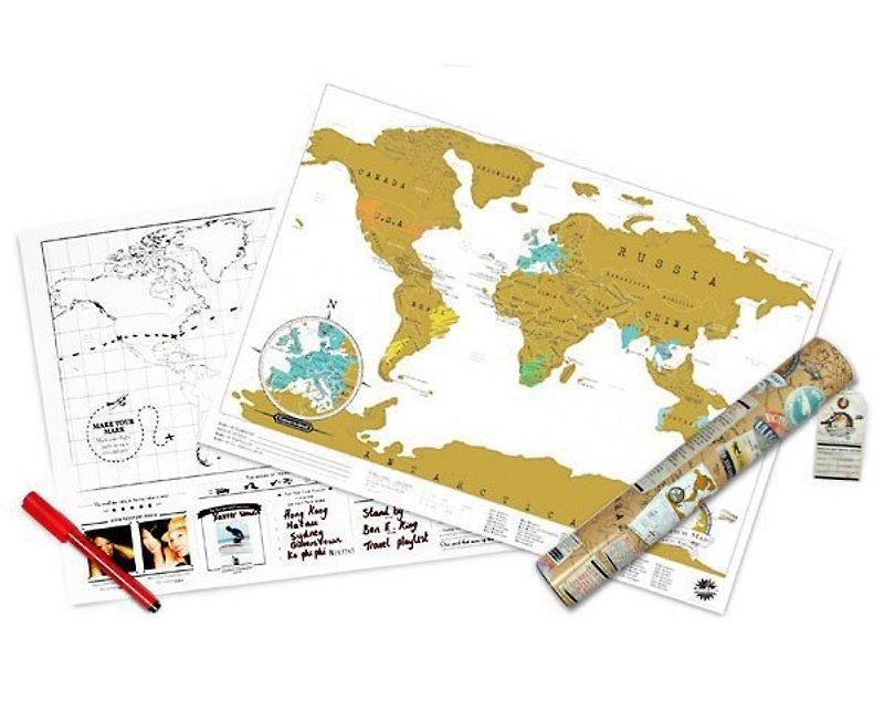 Luckies_ Scratch World Map (small) - Other - Other Materials Khaki