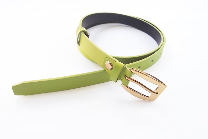 Lime green genuine leather belt with gold buckle - woman belt - เข็มขัด - หนังแท้ สีเขียว