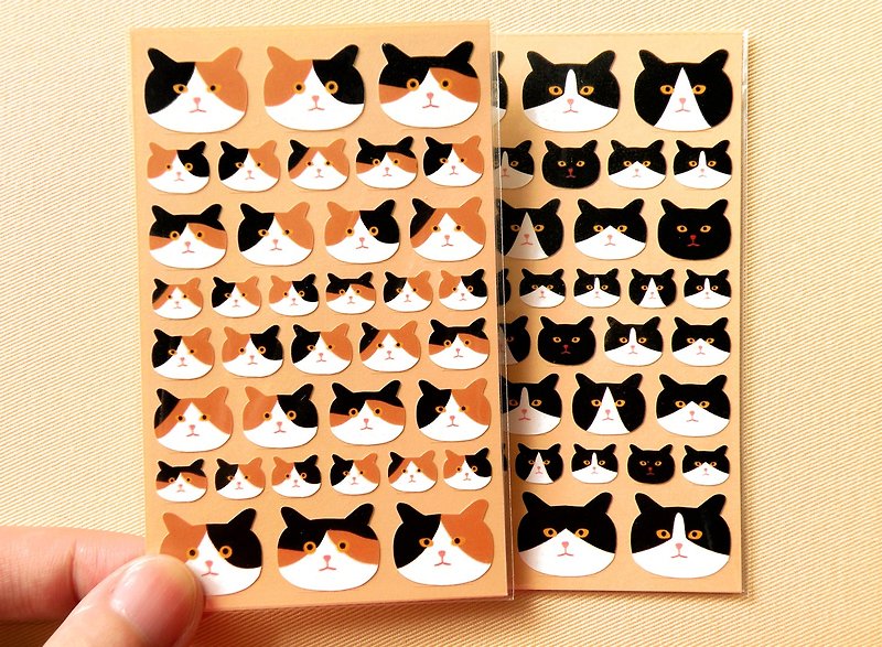 Cat Face Stickers 2pcs. - สติกเกอร์ - วัสดุกันนำ้ สีดำ