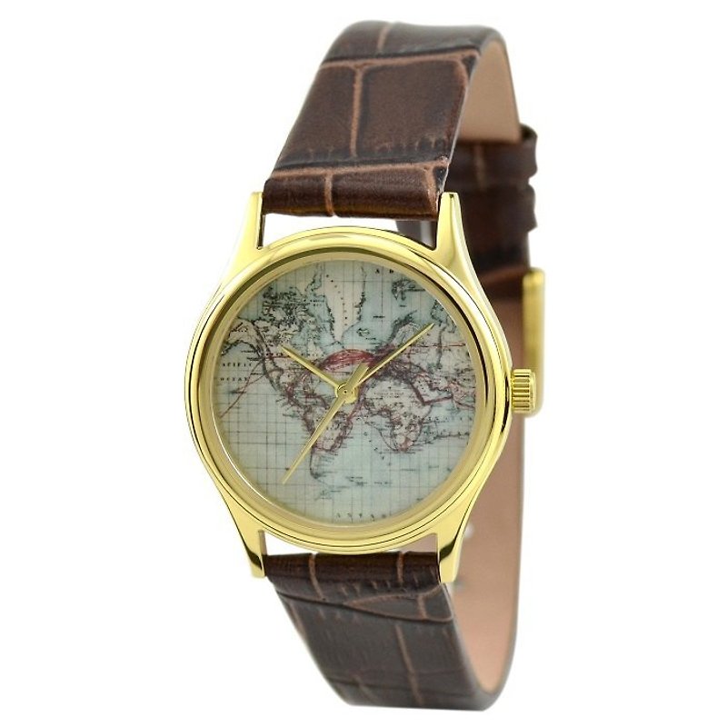 Ladies Vintage Map Watch (World3) - Women's Watches - Other Metals Gold