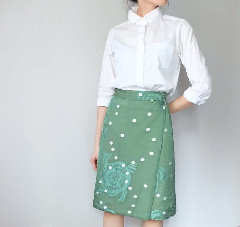 Paddy green jacquard silk skirt - กระโปรง - ผ้าไหม 