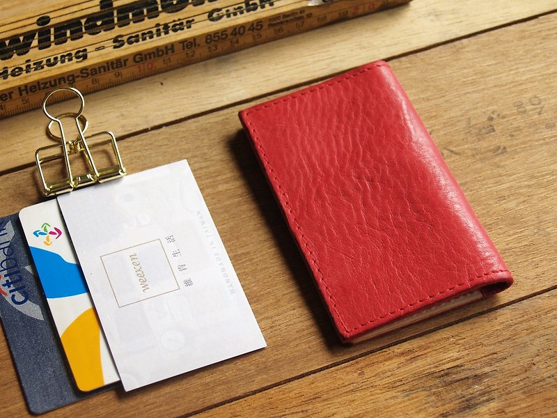 [ weekenlife ] - Leather Card Case ( Custom Name ) - Coral Original - ที่เก็บนามบัตร - หนังแท้ สีแดง