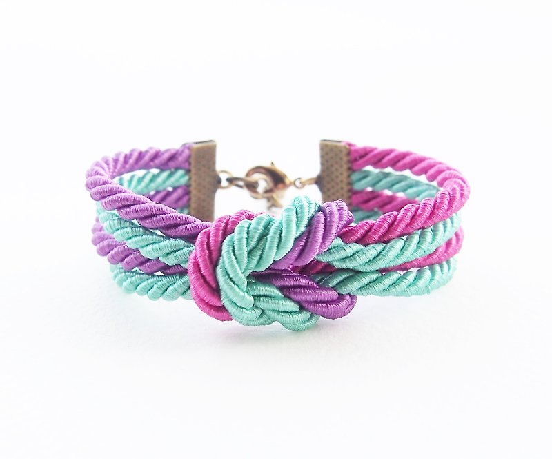 Mint ,purple ,pink double knot bracelet [Brass clasp] - สร้อยข้อมือ - วัสดุอื่นๆ หลากหลายสี