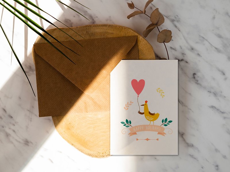 Rococo Strawberry WELKIN Handmade Forest Friends Series_Handmade Postcard-Little Chicken - การ์ด/โปสการ์ด - กระดาษ 