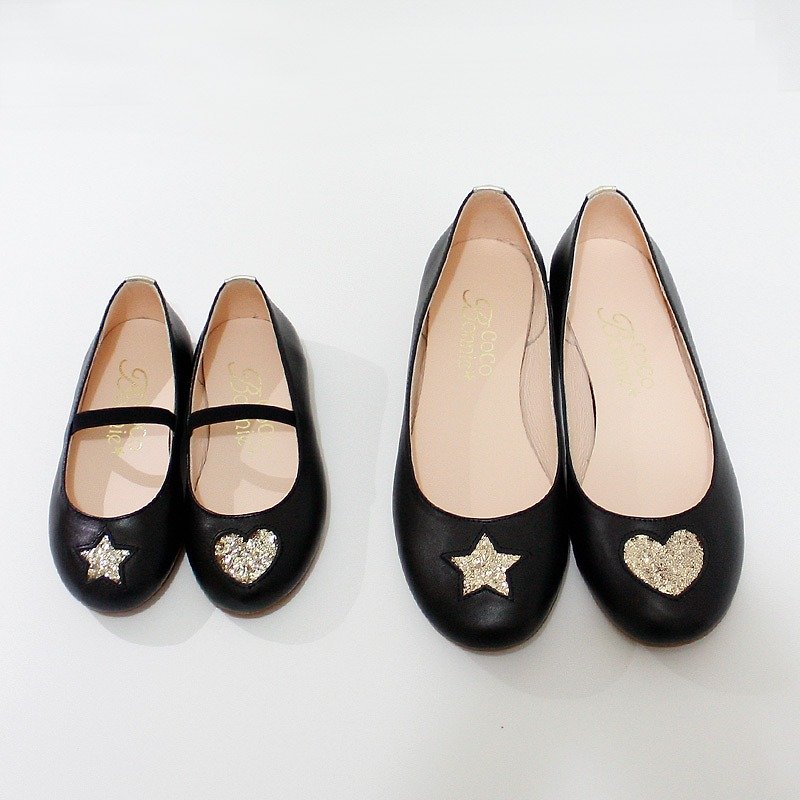 (Parent-child zero-specific) Asymmetric heart Star Doll shoes - boutique black - Women's Casual Shoes - Genuine Leather Black