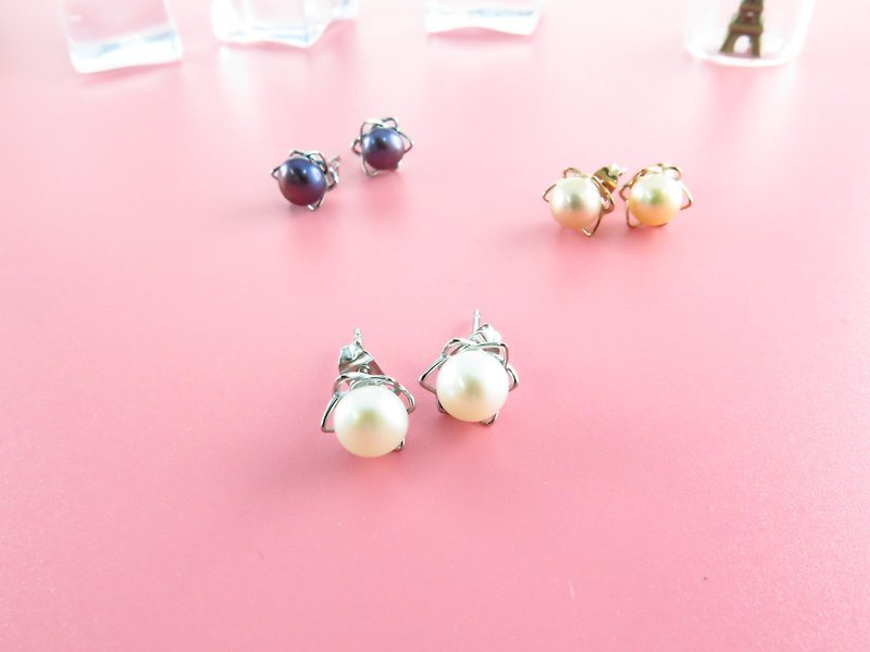 周年慶 特價 Flowery Pearl 精鋼耳環 銀色/玫瑰金色 M26E - 耳環/耳夾 - 珍珠 多色