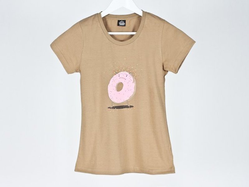 甜甜圈 Itchy Donut 女生 - 女 T 恤 - 棉．麻 卡其色