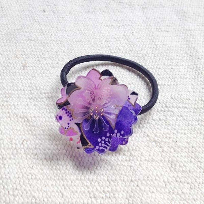 Sakura soft, double cherry blossoms, hair bundles, hair ring - purple - Hair Accessories - Acrylic Purple