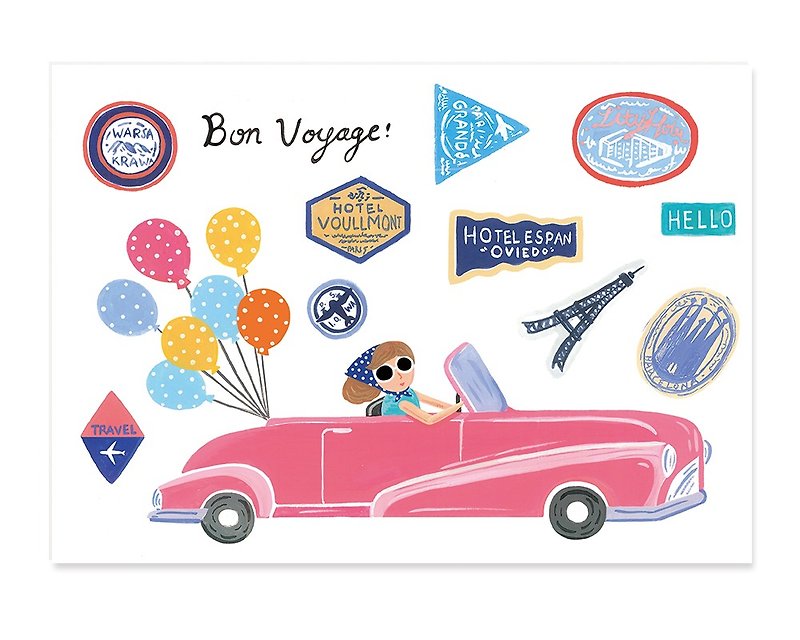 Bon Voyage   插畫明信片 / 卡片 - 卡片/明信片 - 紙 粉紅色
