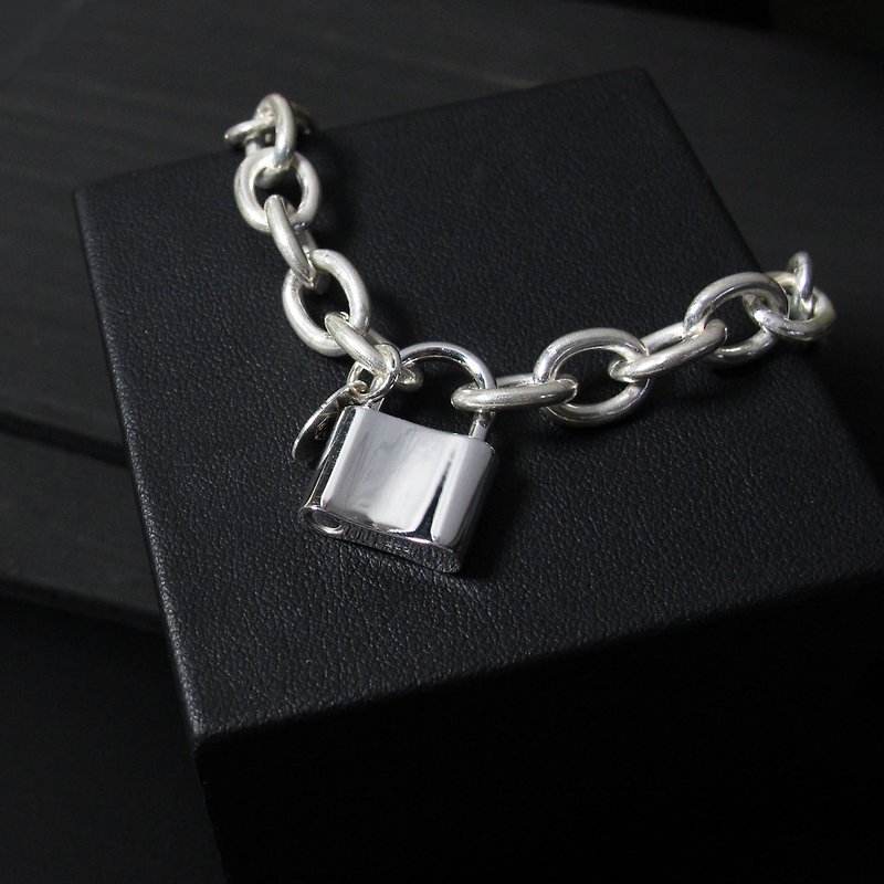 Heart Locks 925 Sterling Silver Bracelet Large - Men's ART64 - Bracelets - Sterling Silver Black