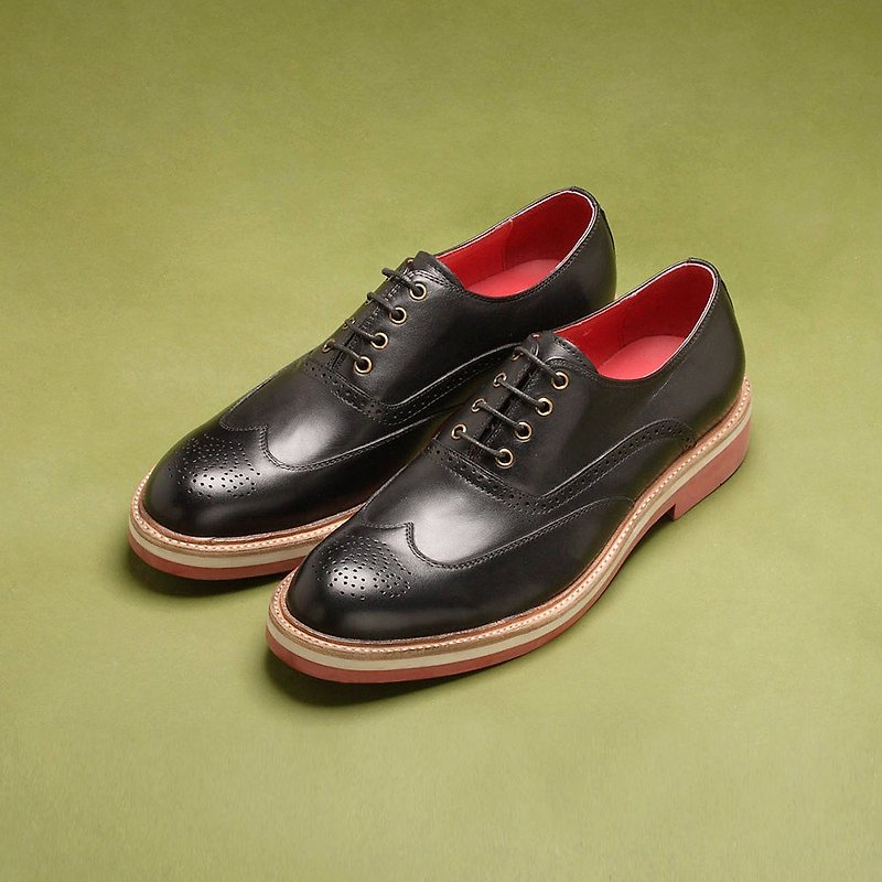 Vanger elegant beauty ‧ Jazz color carved red shoes Va70 wild black - Men's Oxford Shoes - Genuine Leather Black