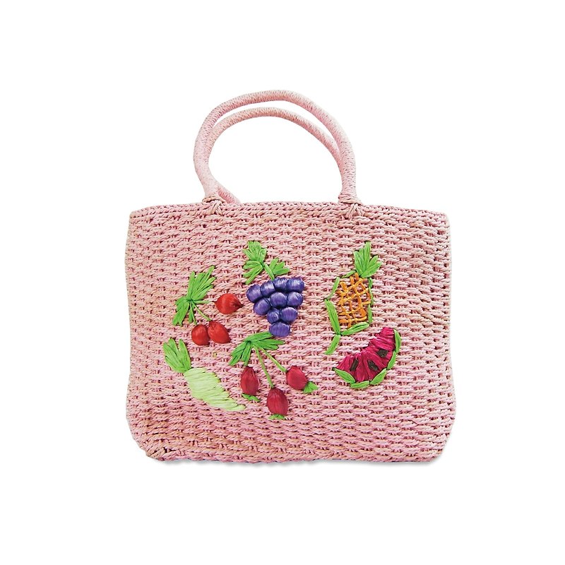 A PRANK DOLLY - 復古著VINTAGE造型藤編織葡萄西瓜鳳梨水果粉紅色手提包