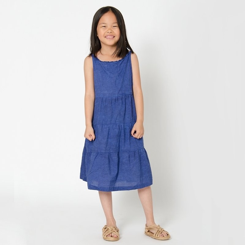 Swedish organic cotton dress for girls 2-10 years old dark blue - Skirts - Cotton & Hemp Blue