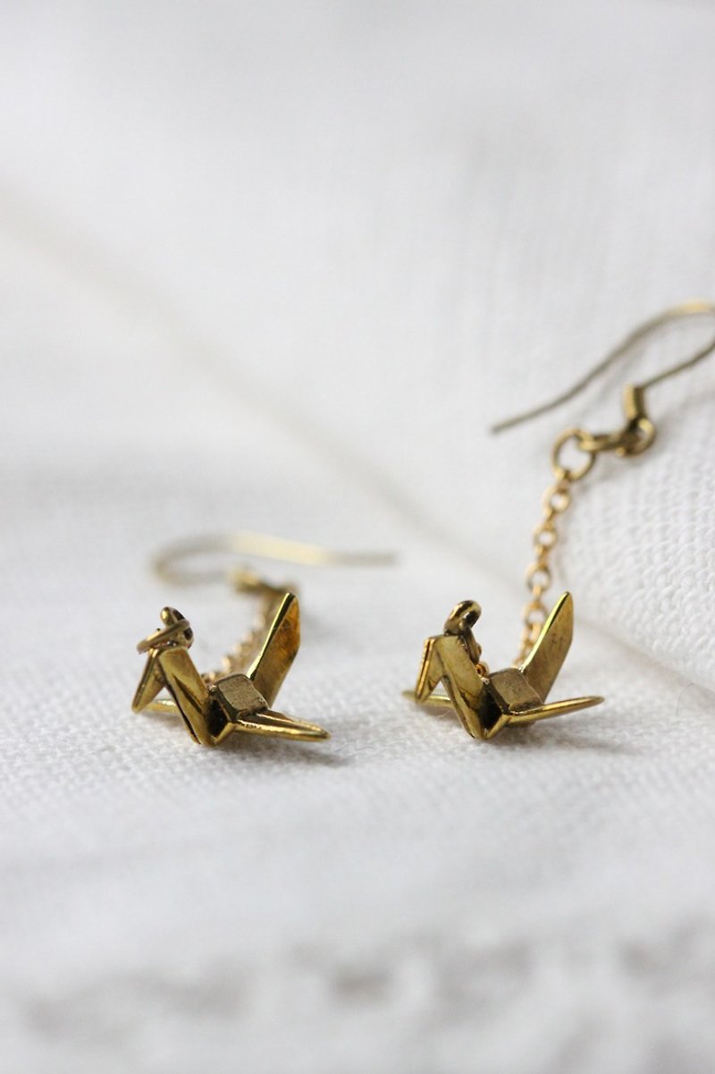 Copper & Brass Earrings & Clip-ons - Origami bird paper earrings by linen.