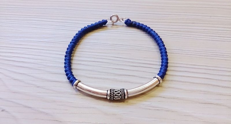 Wax rope bracelet rope bracelet sterling silver bracelets lucky neutral male / female models - Bracelets - Other Materials Blue