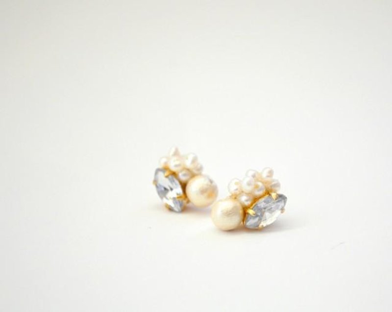 Cotton Pearl bijou earrings Clip-On - ต่างหู - โลหะ สีทอง