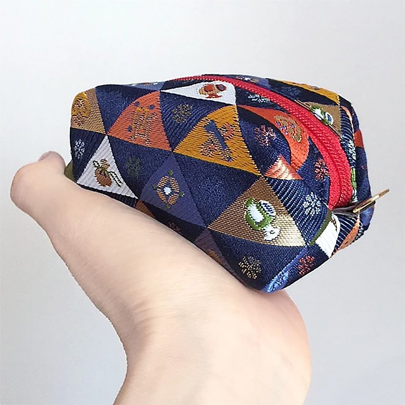 Pouch with Japanese traditional pattern, Kimono (Small) - Brocade - Toiletry Bags & Pouches - Other Materials Blue