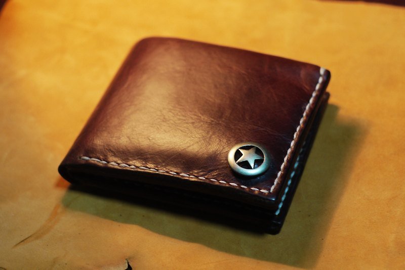 全手工 咖啡色 牛皮 油皮 皮夾 - Wallets - Genuine Leather 