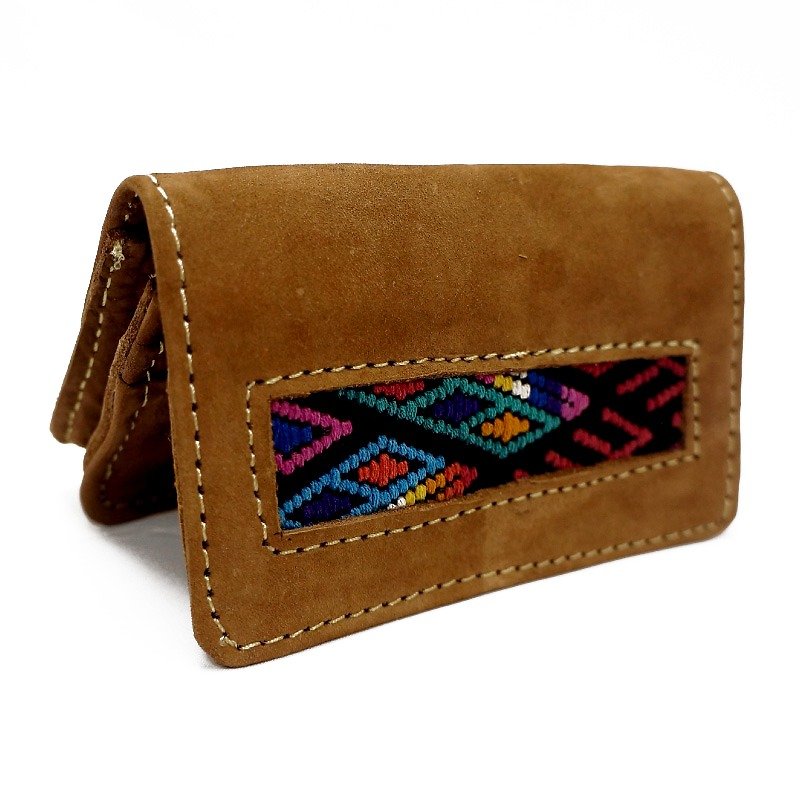 LEATHER & MAYAN EMBROIDERY NAME CARD HOLDER - Card Holders & Cases - Genuine Leather Brown