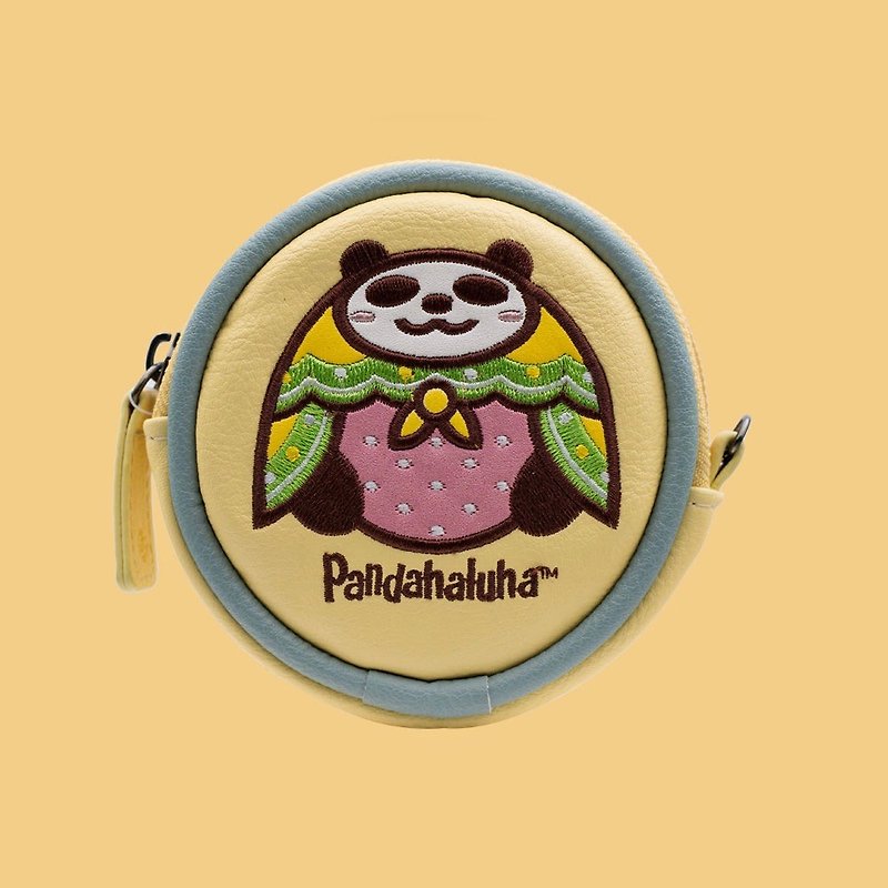 Russian doll panda coin purse round coin purse Pandahaluha design birthday gift - Coin Purses - Faux Leather Yellow