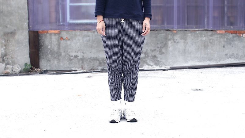 Dark Blue Plaid Wide Narrow Neck Drawstring Pants - Sold Out - Women's Pants - Other Materials Blue