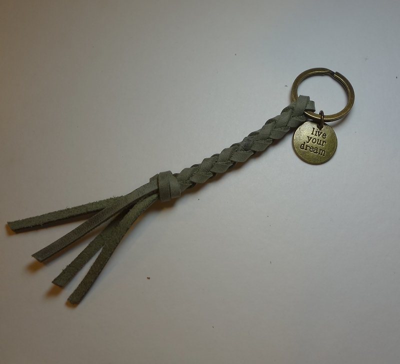 ~ M + Bear ~ leather key ring key ring leather woven braid (oolong tea) - ที่ห้อยกุญแจ - หนังแท้ สีเขียว