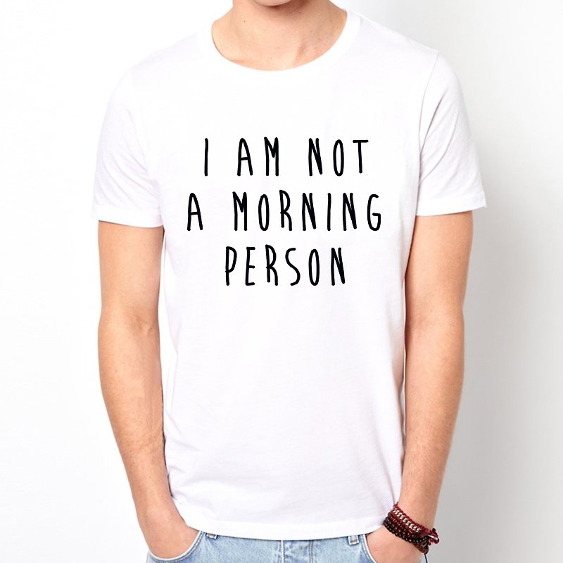 I AM NOT A MORNING PERSON短袖T恤-2色 我不是一個早起的人 文青 藝術 設計 時髦 文字 時尚 - T 恤 - 其他材質 多色