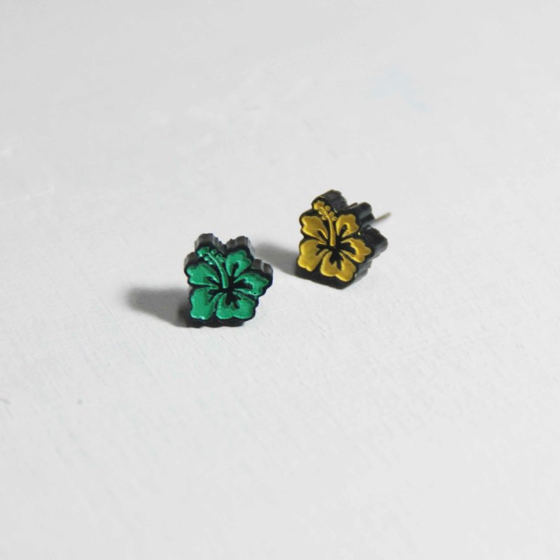 Summer hibiscus flower/contrast color matching/anti-allergic steel needle/changeable clip type/ Acrylic material - Earrings & Clip-ons - Acrylic Green