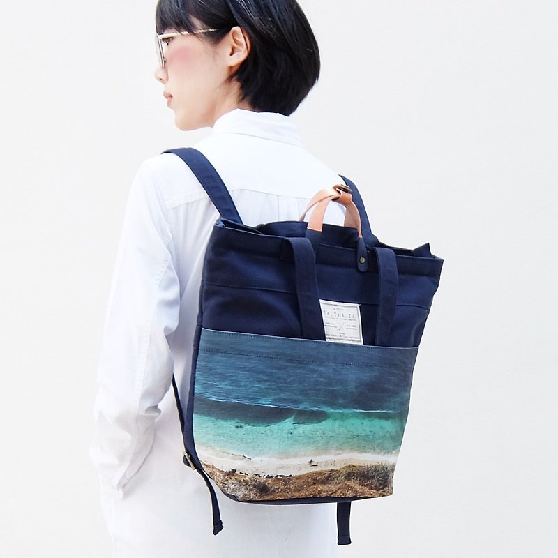 ผ้าฝ้าย/ผ้าลินิน กระเป๋าเป้สะพายหลัง สีน้ำเงิน - Limited Swift beach backpack