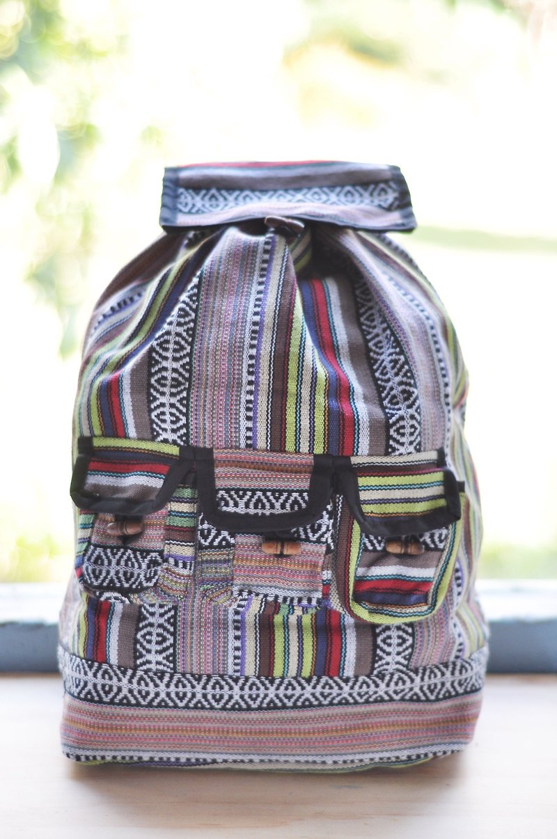 South American Style Backpack Hand-woven Shoulder Bag Novice Magic Line Canvas Backpack-Color - Backpacks - Cotton & Hemp Multicolor