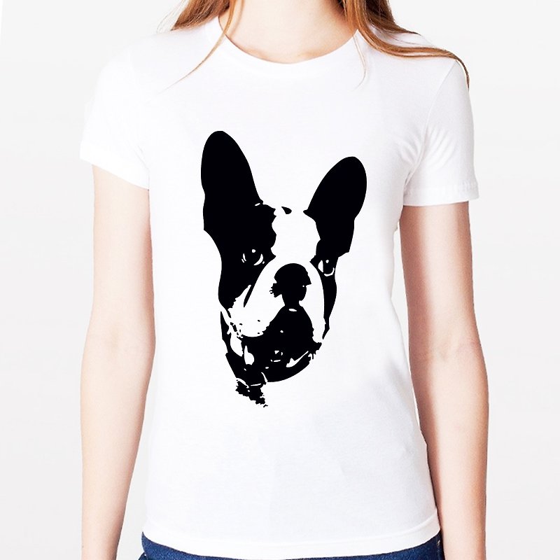 French Bulldog short-sleeved T-shirt for girls-2 color method, cute dog design - เสื้อยืดผู้หญิง - วัสดุอื่นๆ หลากหลายสี