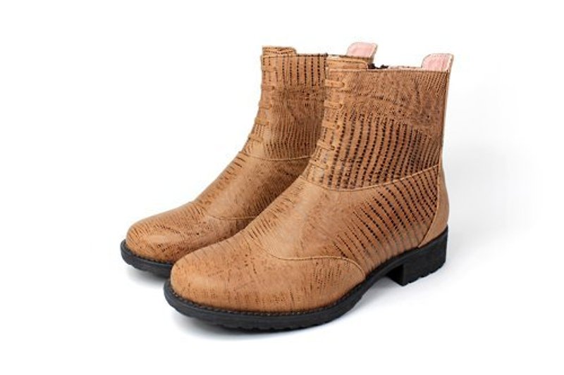Elegance brown lizard pattern boots - รองเท้าบูทสั้นผู้หญิง - หนังแท้ สีทอง
