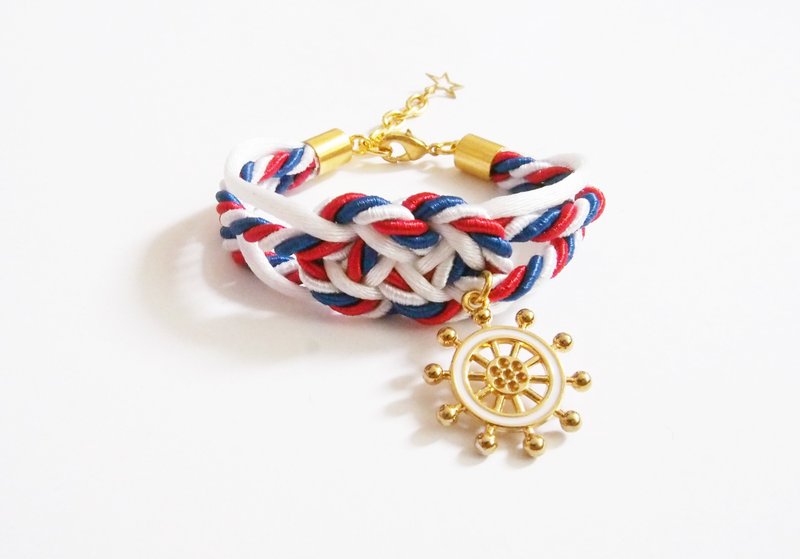 Red/white/blue infinity knot rope bracelet- tie the knot -friend gift - rope bracelet - sailor bracelet - สร้อยข้อมือ - วัสดุอื่นๆ หลากหลายสี