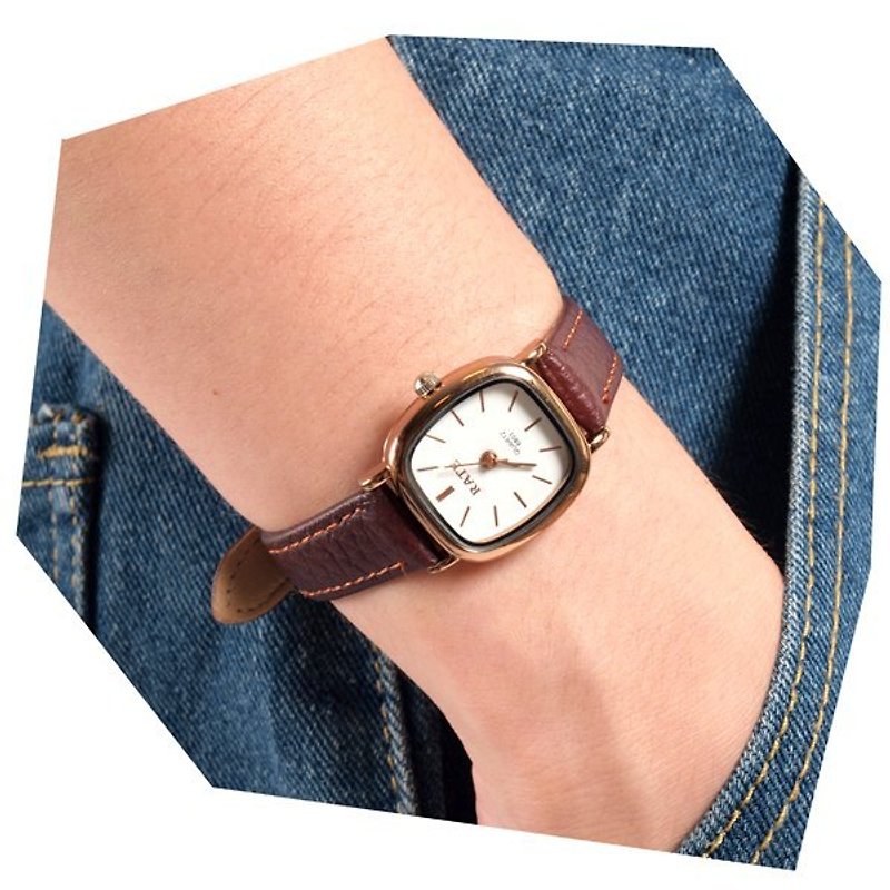 │moderato│ exclusive vintage Hepburn temperament retro rectangular shape watch antique table - Bracelets - Other Materials Brown