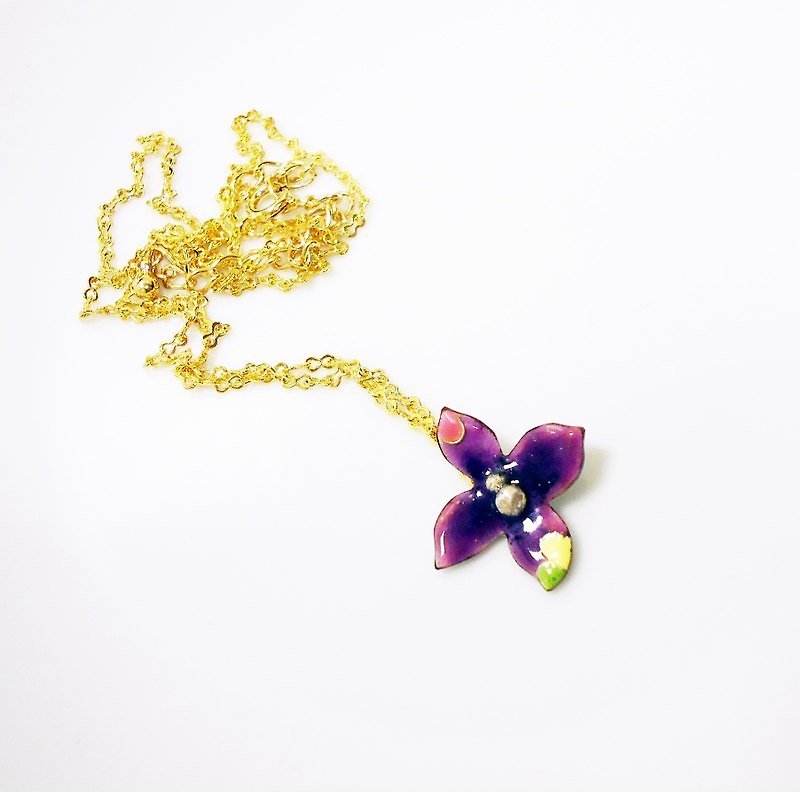 Flora Enameling Necklace enamel necklace of flowers (purple) - Necklaces - Other Metals Purple