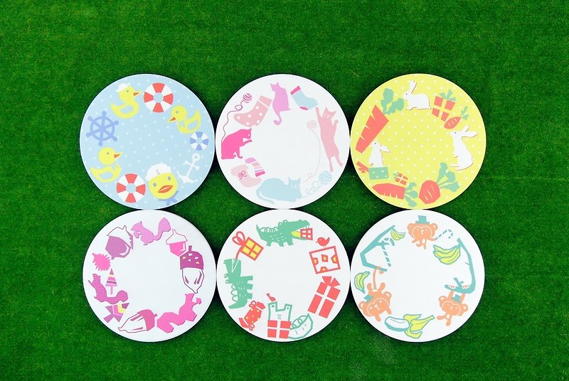 [Ceramic coaster 3 into the group] animal circle circle (gift / wedding small things / exchange gifts / Christmas gifts) - Coasters - Other Materials White