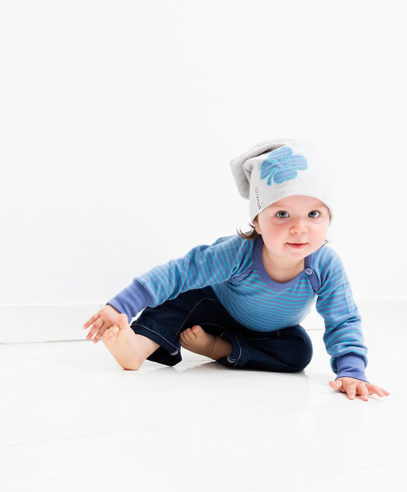[Nordic children's clothing] Swedish organic cotton hat 2 to 4 years old gray / blue clover - หมวกเด็ก - ผ้าฝ้าย/ผ้าลินิน สีเทา