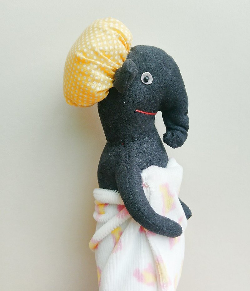 Malayan tapir with a shower cap and a bath towel - Other - Other Materials Black