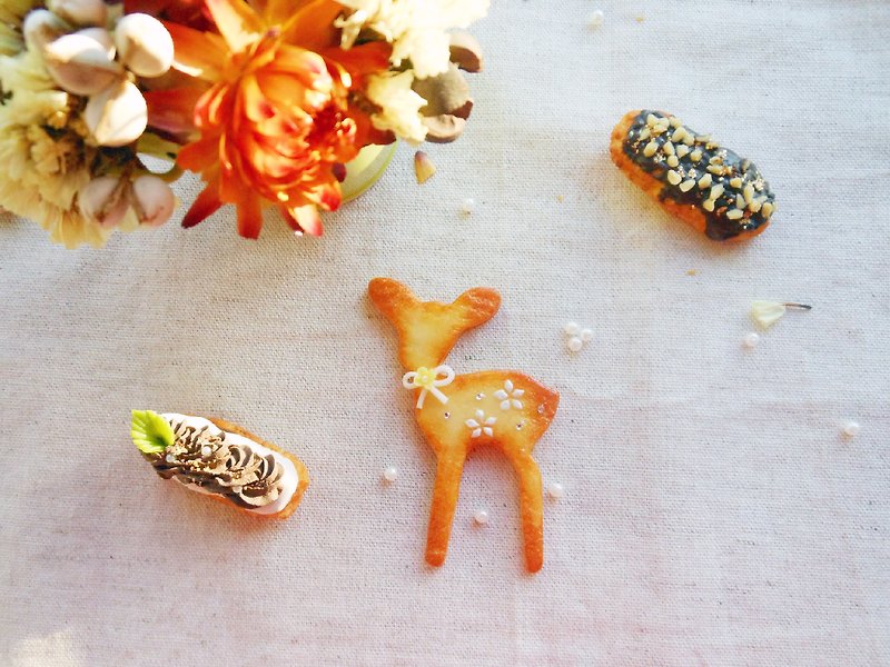 Sweet Dream☆Forest Little Flower Deer Biscuit Long Chain - สร้อยคอยาว - ดินเหนียว สีทอง