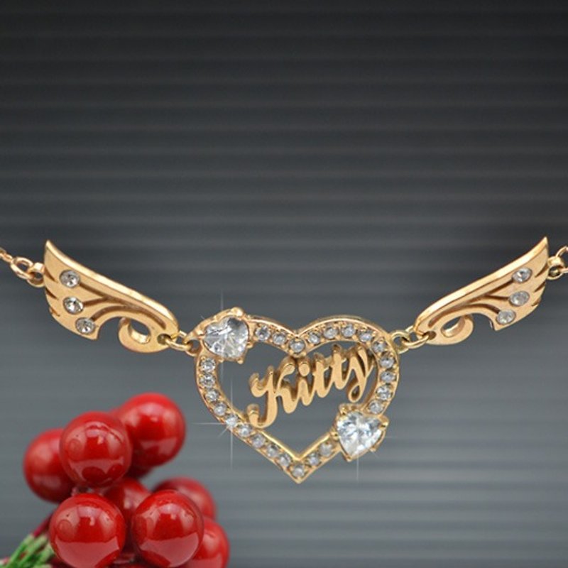 客製化.925純銀首飾 NH00003-心鑽頸鏈(天使心鑽版) - 頸圈項鍊 - 其他金屬 