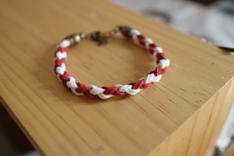 hand made bracelet-- korean synthetic leather【Candycane】 - Bracelets - Genuine Leather Red