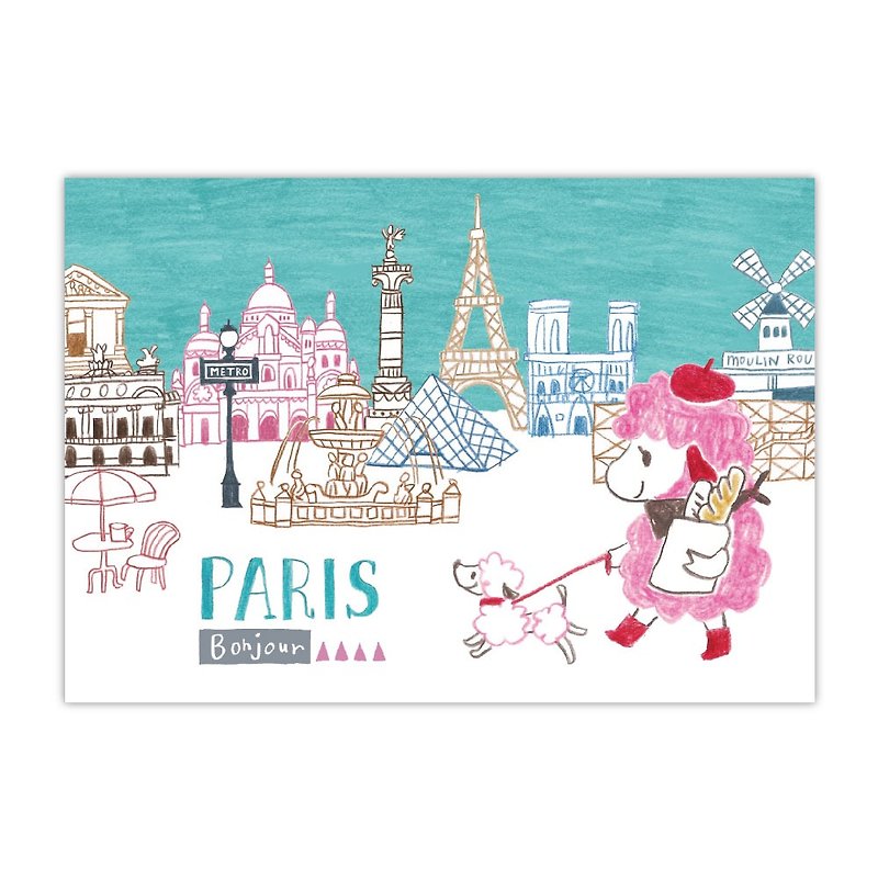 [Poca] 插畫明信片：飛遊城市系列　楊小姐遊法國巴黎（編號04） - 心意卡/卡片 - 紙 藍色